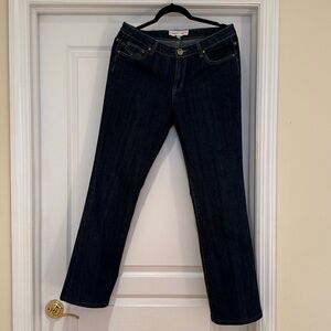 Marshall Rousso Dark Blue Flare Jeans with gold dots on the back pockets